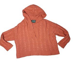 American Eagle oversized orange hooded cropped cable knit sweater v neck warm